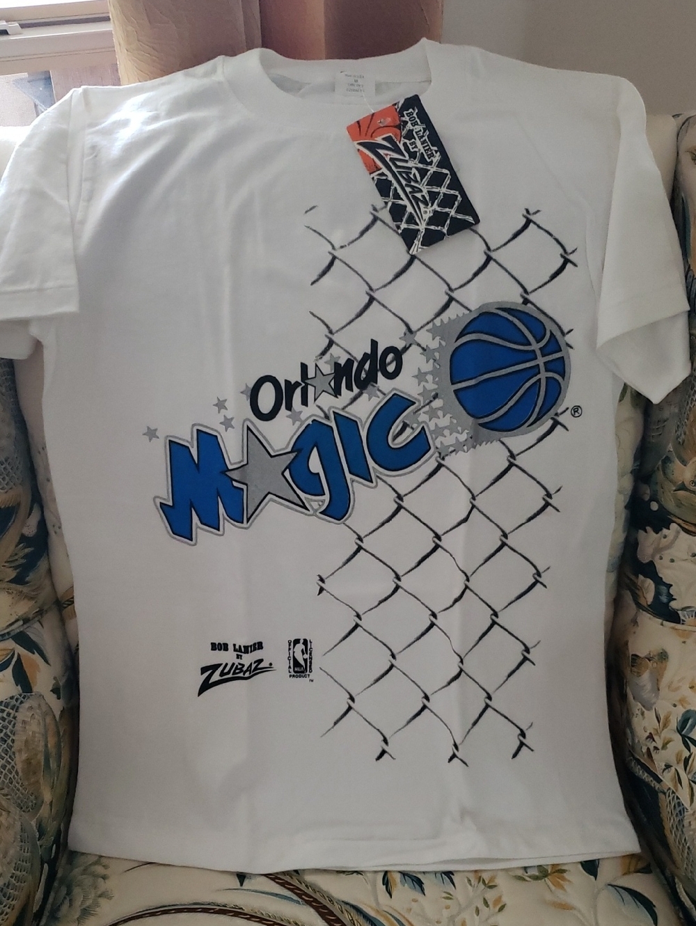 NWT-Orlando Magic  White T-shirt with Blue and Black Basketball Graphic Size M